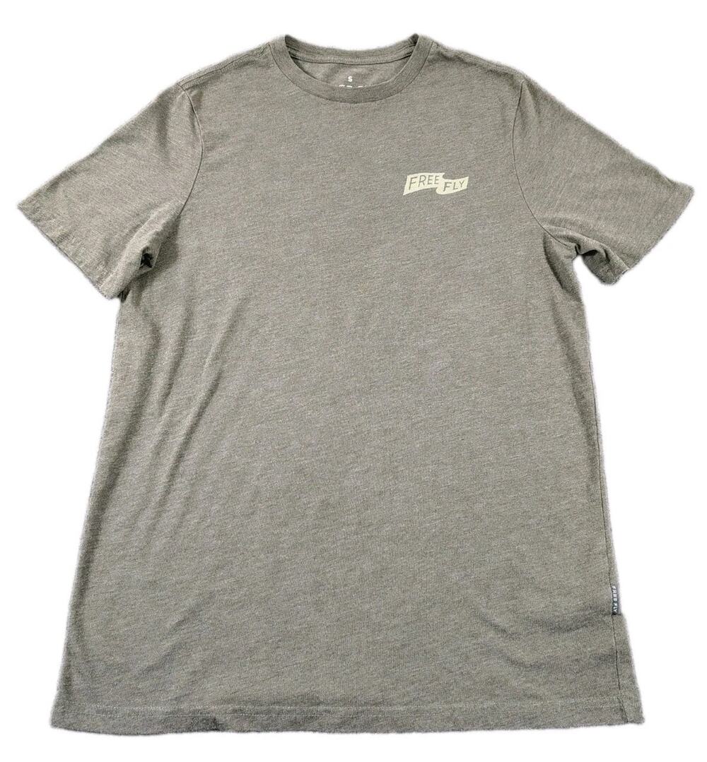 Free Fly Graphic Short Sleeve T Shirt Men's S Beige Lightweight Stretch Tee GUC